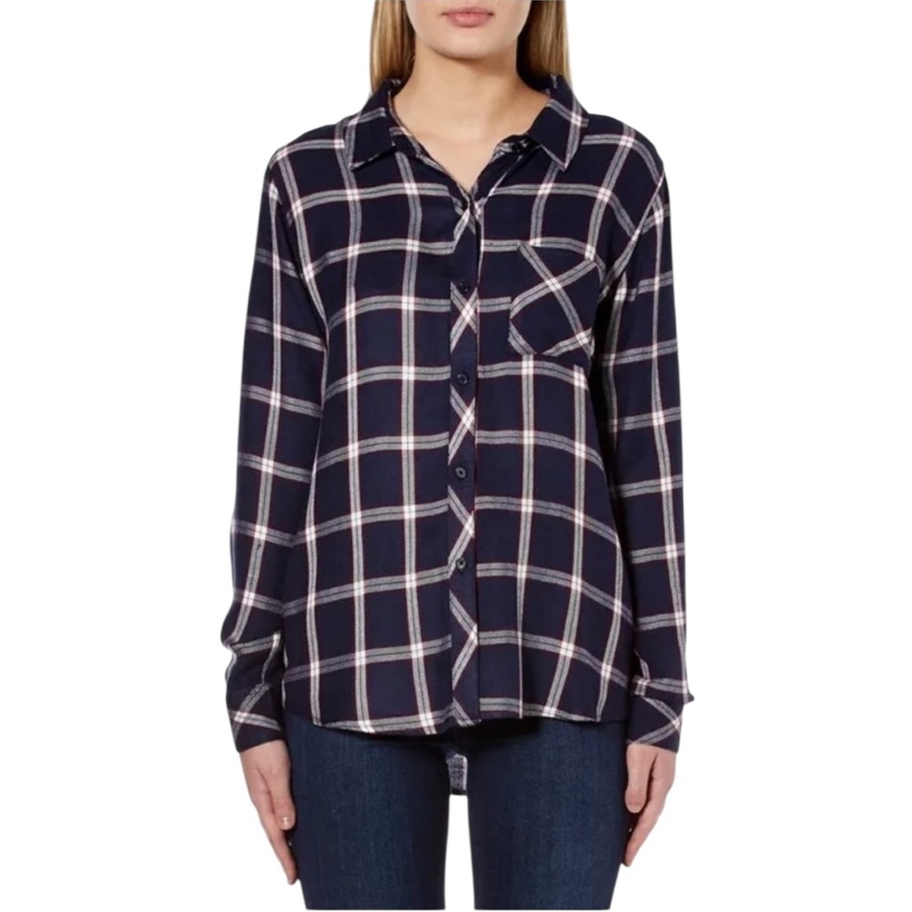 Rails Hunter Nightfall Navy Blue Burgundy White Plaid Button Down Shirt - L